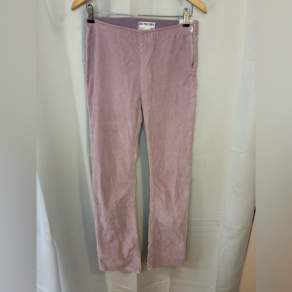 Free People Womens 28 Pink Corduroy Jenny High Rise Skinny Flare Jeans